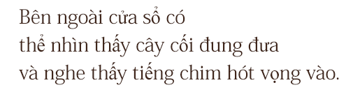 Bên ngoài cửa sổ có thể nhìn thấy cây cối đung đưa và nghe thấy tiếng chim hót vọng vào.