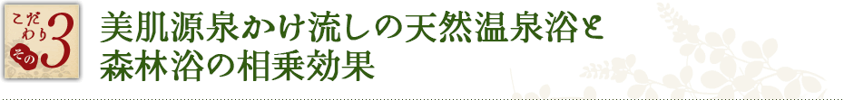 こだわり その3　美肌源泉かけ流しの天然温泉浴と森林浴の相乗効果